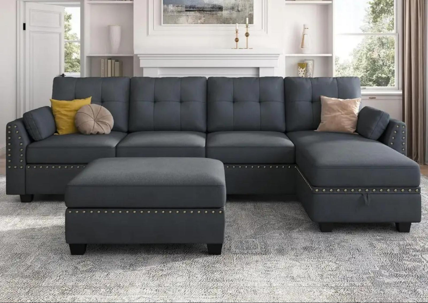 Modern Leather Sectional Sofa with Ottoman - Easy Assembly & Storage | Ideal for Living Room