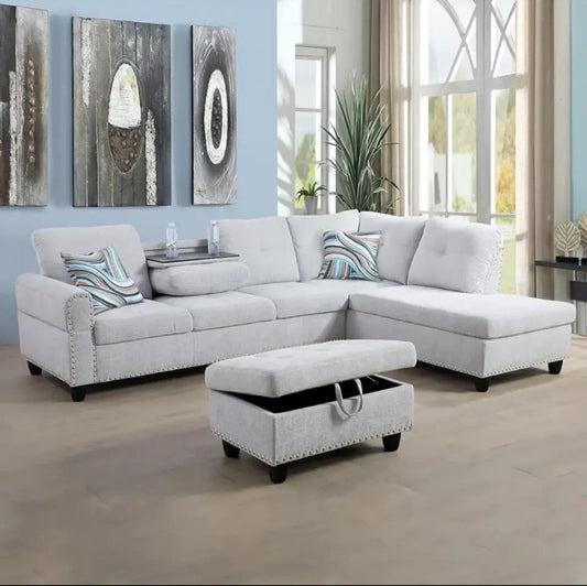 Sofa Luxury Sofa Living Room Sofa 3-piece Modular Set, with 2 Cup Holders, L-Shaped Lounge and Storage Footstool, Small Space Apartment Sofas