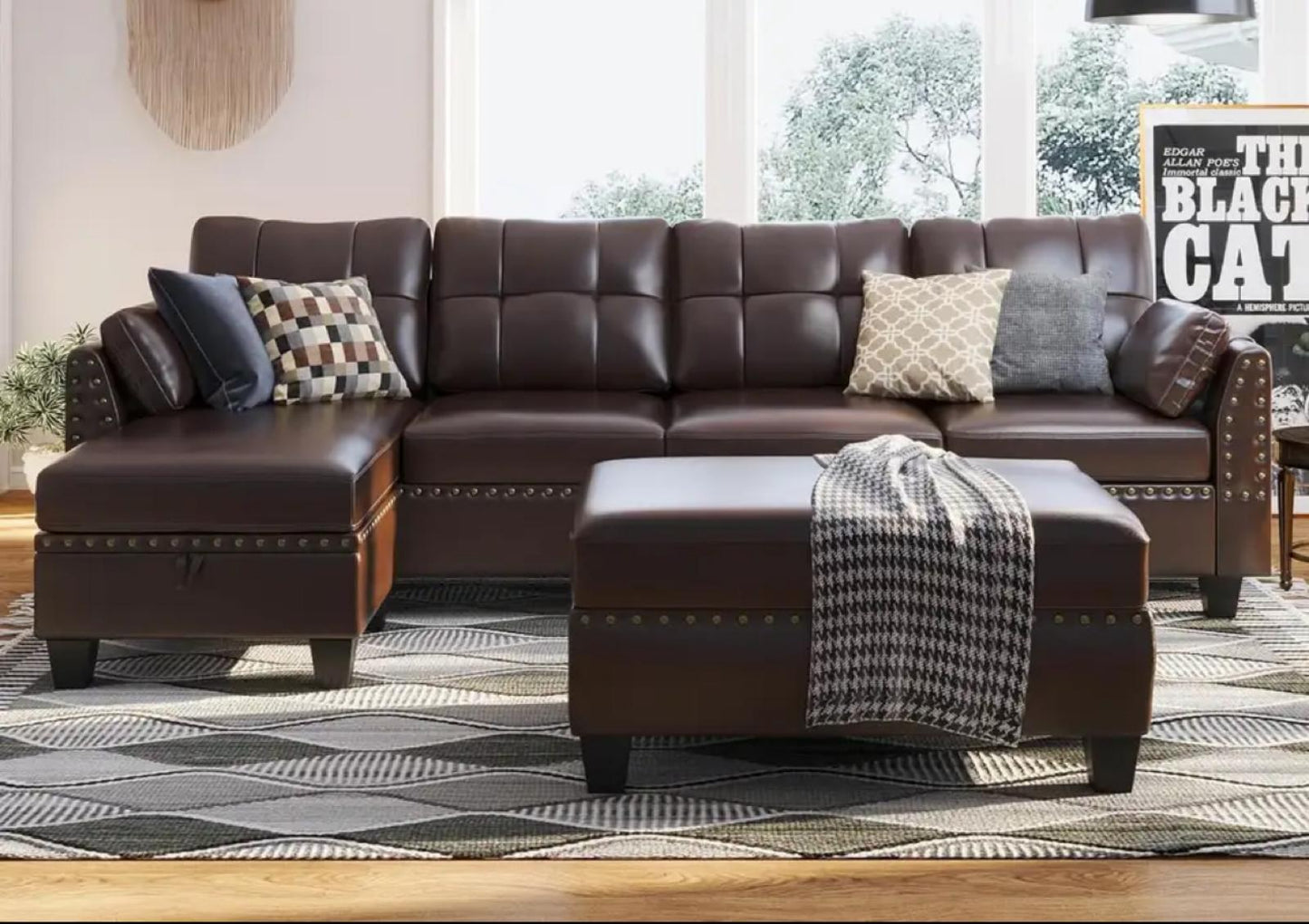 Modern Leather Sectional Sofa with Ottoman - Easy Assembly & Storage | Ideal for Living Room